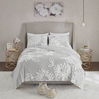Madison Park Pansy 3 pc Tufted Cotton Chenille Floral Duvet Cover Set with Shams