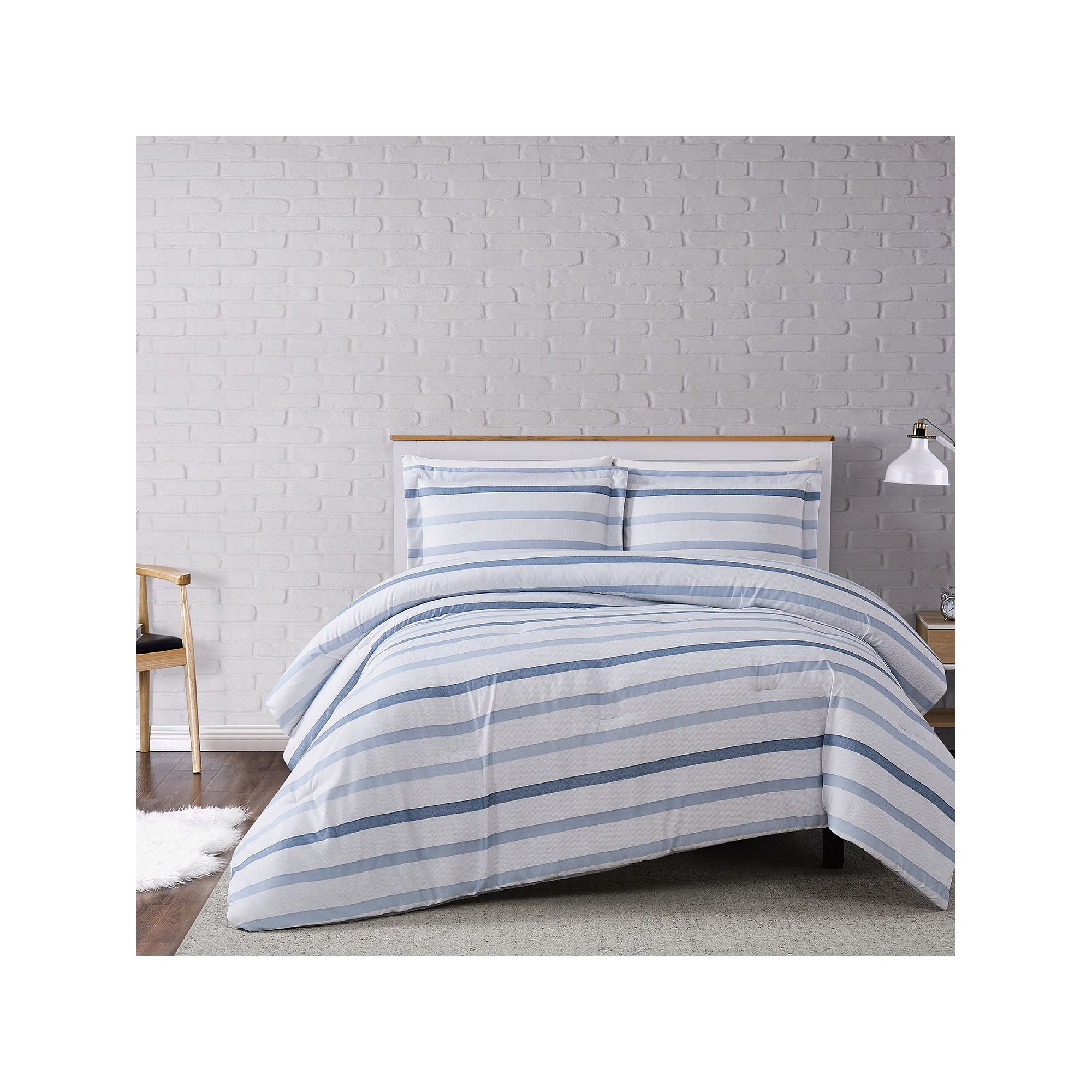 Truly Soft Multi Stripe 3-piece Comforter Set, Blue Stripe