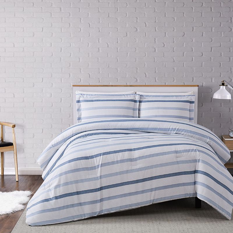 Truly Soft Multi Stripe 3-piece Comforter Set, Blue, Twin XL