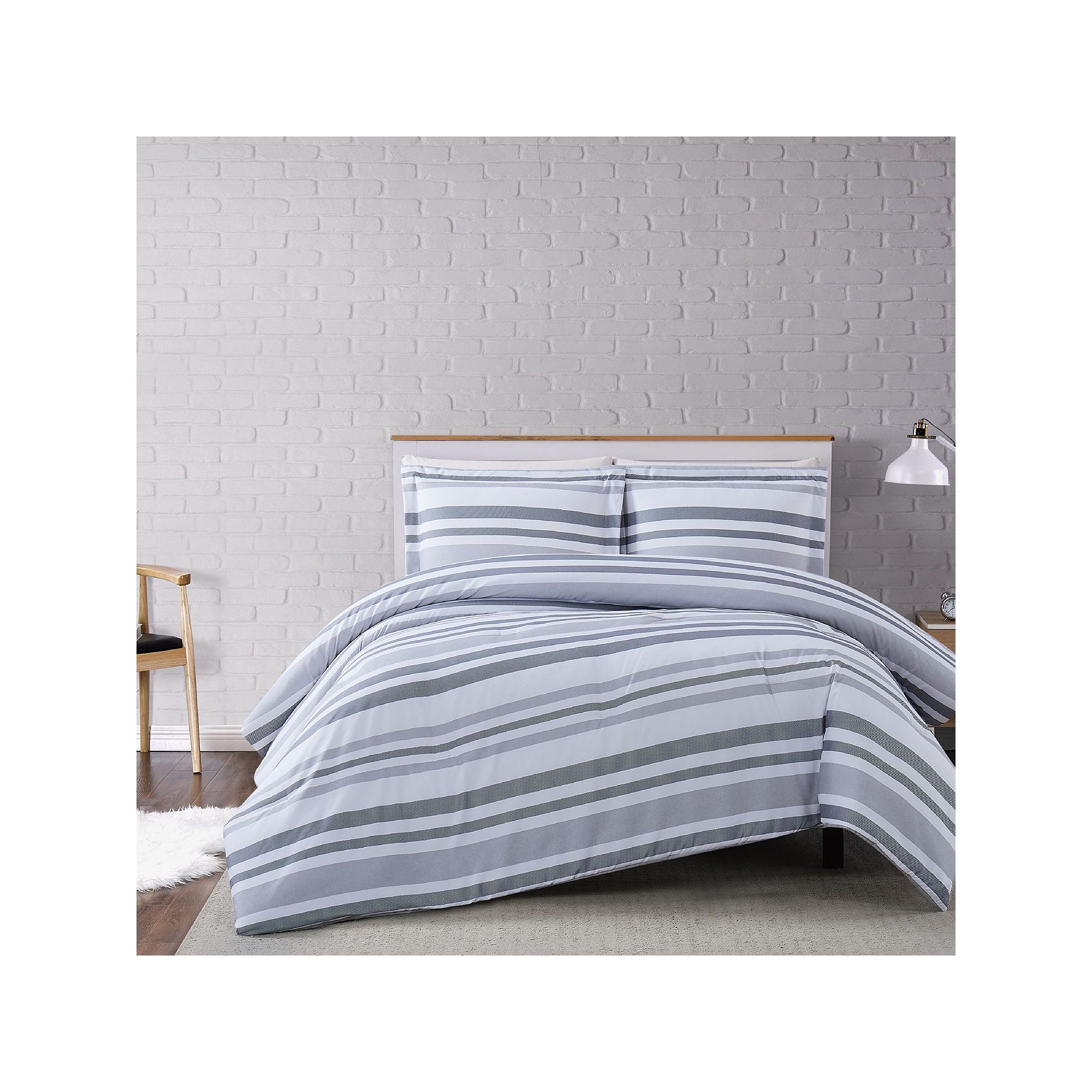 Truly Soft Multi Stripe 3-piece Comforter Set, Gray