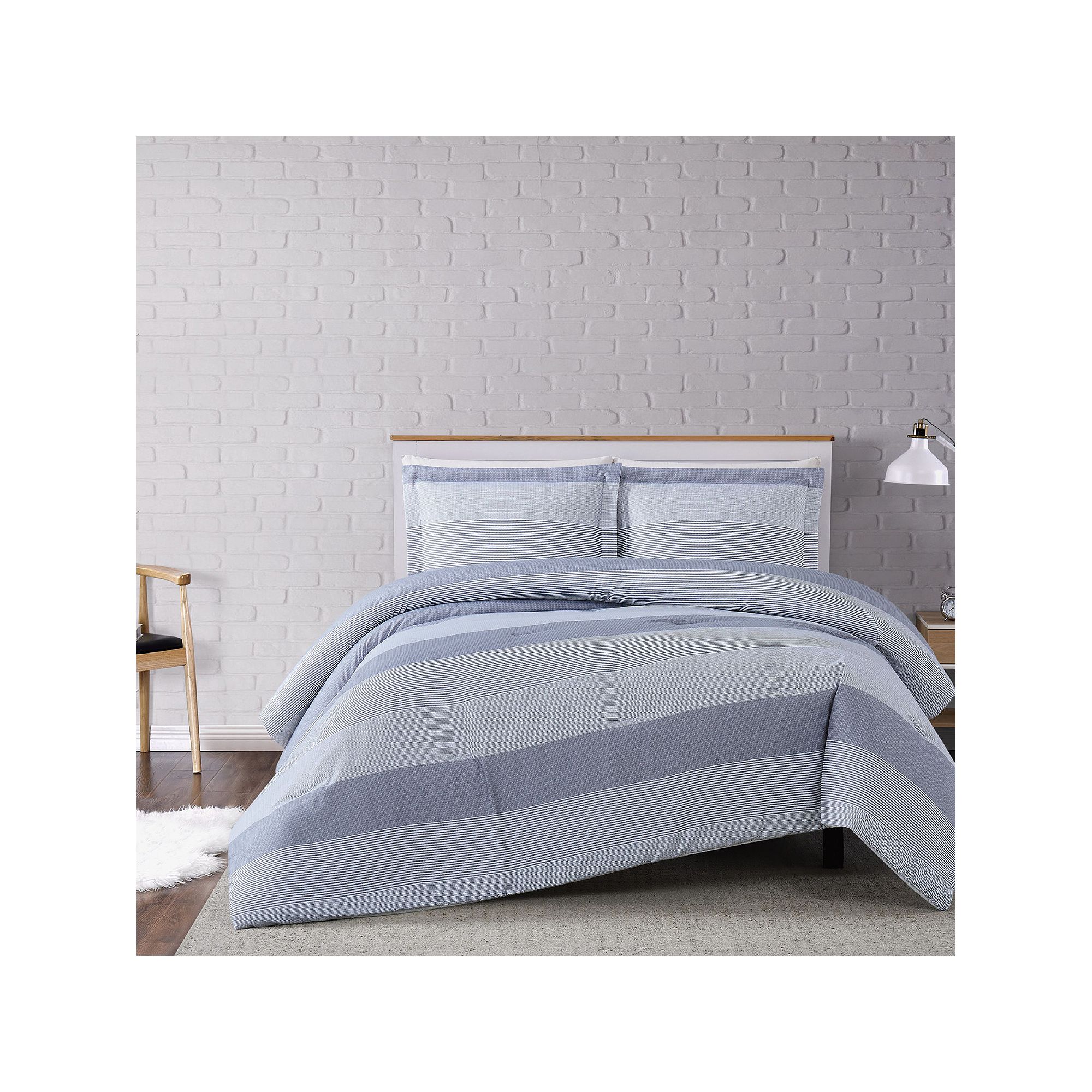 Truly Soft Multi Stripe 3-piece Comforter Set, Gray Team Stripe