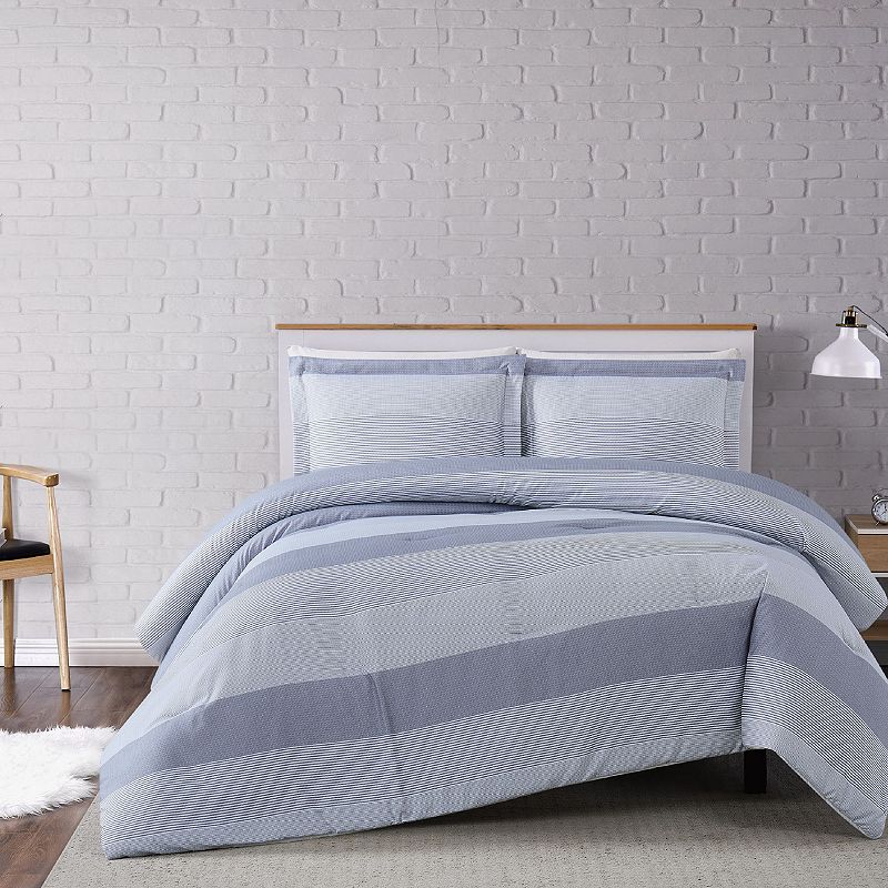 Truly Soft Multi Stripe 3-piece Comforter Set, Grey, Full/Queen