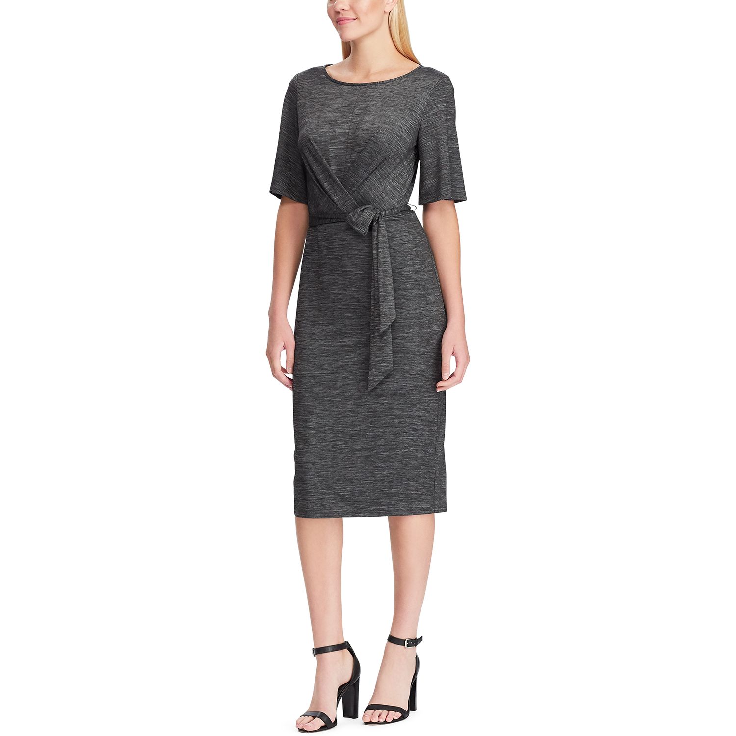 faux wrap sheath dress