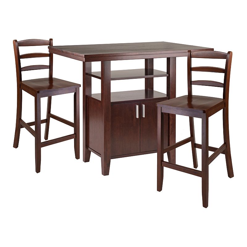 Winsome Albany 3-Piece High Table with Ladder Back Counter Stools Set, Brow