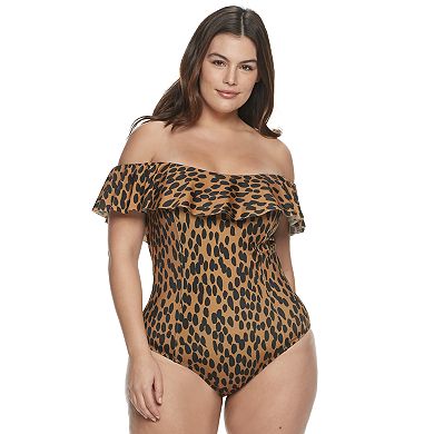 Plus Size EVRI Tummy Slimming Ruffle One-Piece Swimsuit