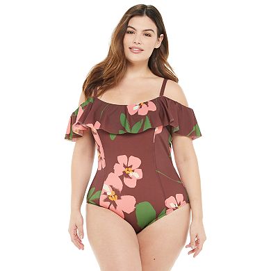 Plus Size EVRI Tummy Slimming Ruffle One-Piece Swimsuit