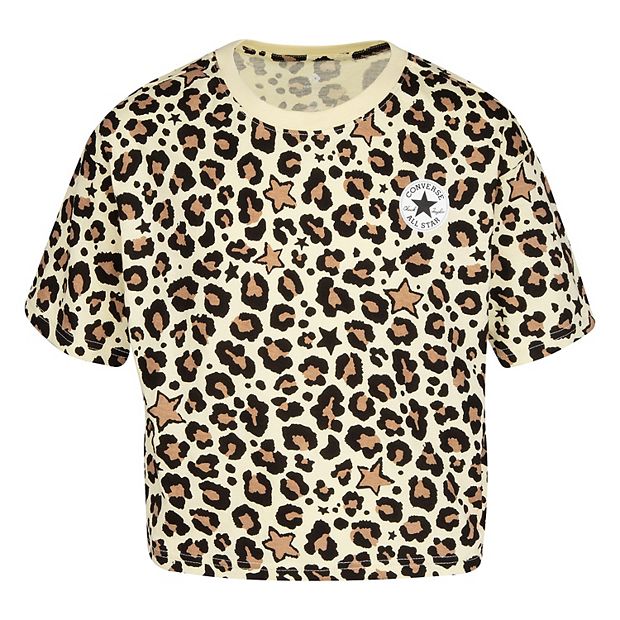  Converse Girl's Chuck Patch Leopard Print Short Sleeve