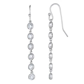 Argento Forte Sterling Silver Cubic Zirconia Linear Dangle Earrings