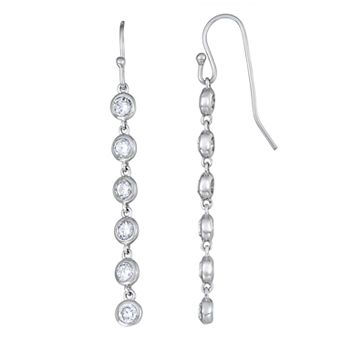 Argento Forte Sterling Silver Cubic Zirconia Linear Dangle Earrings