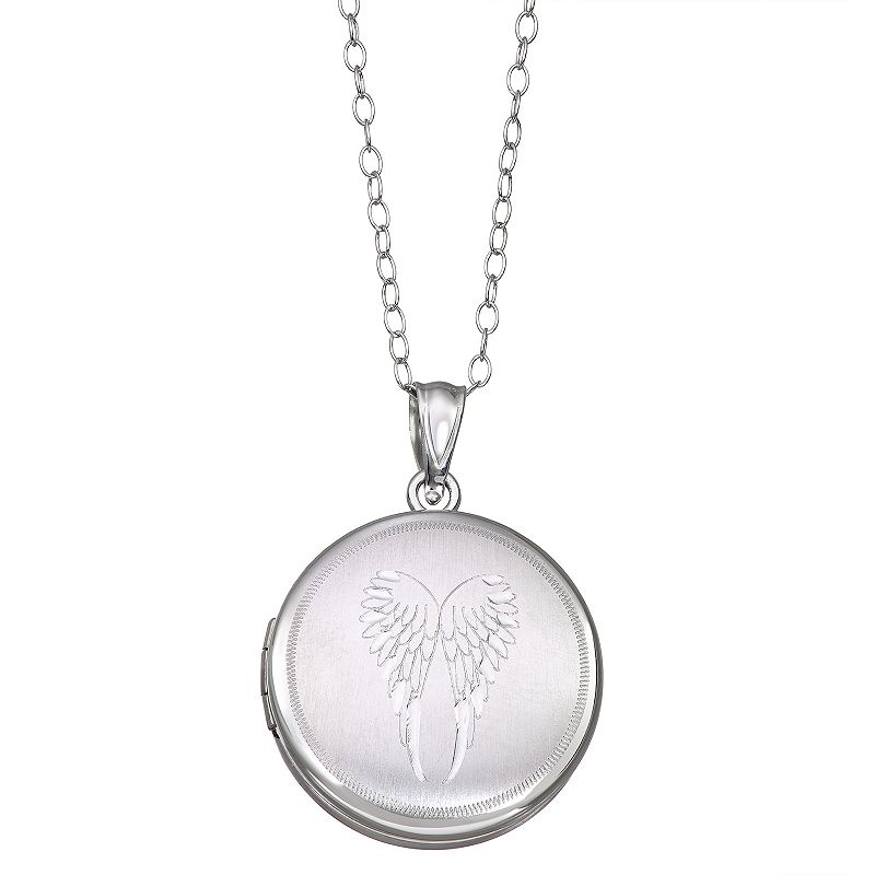 Sterling Silver Angel Wing Locket Necklace, Womens, Size: 18, Grey
