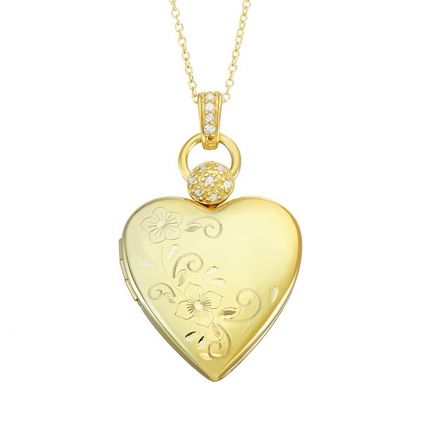 Sterling Silver Cubic Zirconia Accent Flower Heart Locket Necklace