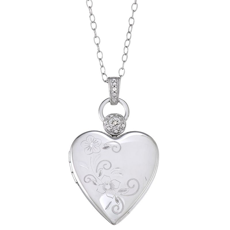 Sterling Silver Cubic Zirconia Accent Flower Heart Locket Necklace, Women
