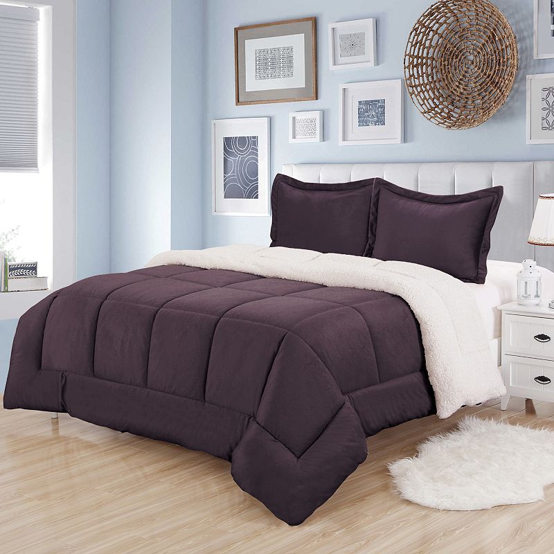 Sweethome Collection 3-Piece Sherpa Comforter Set, Purple, Twin