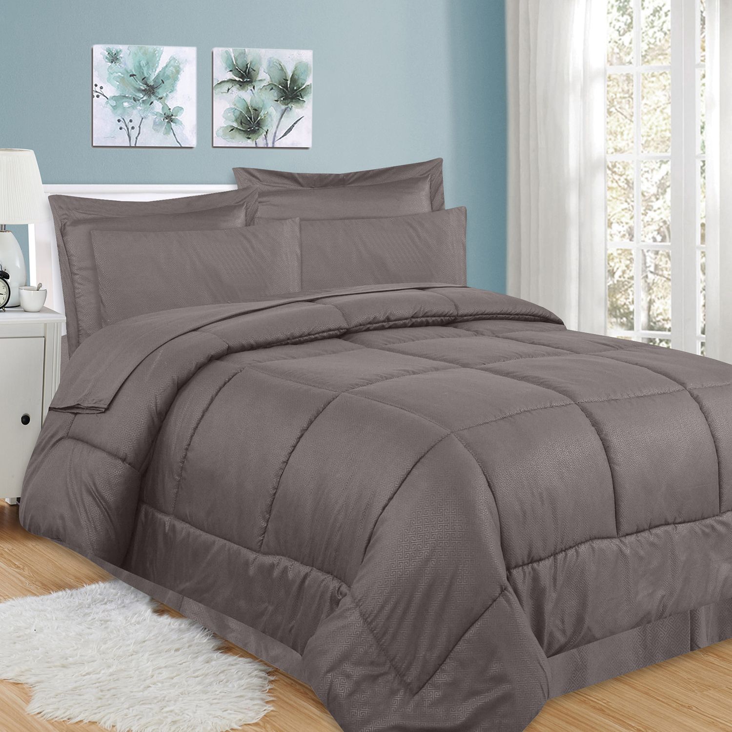 Sweethome Collection 8 Piece Greek Key Bedding Set   3873090 Gray