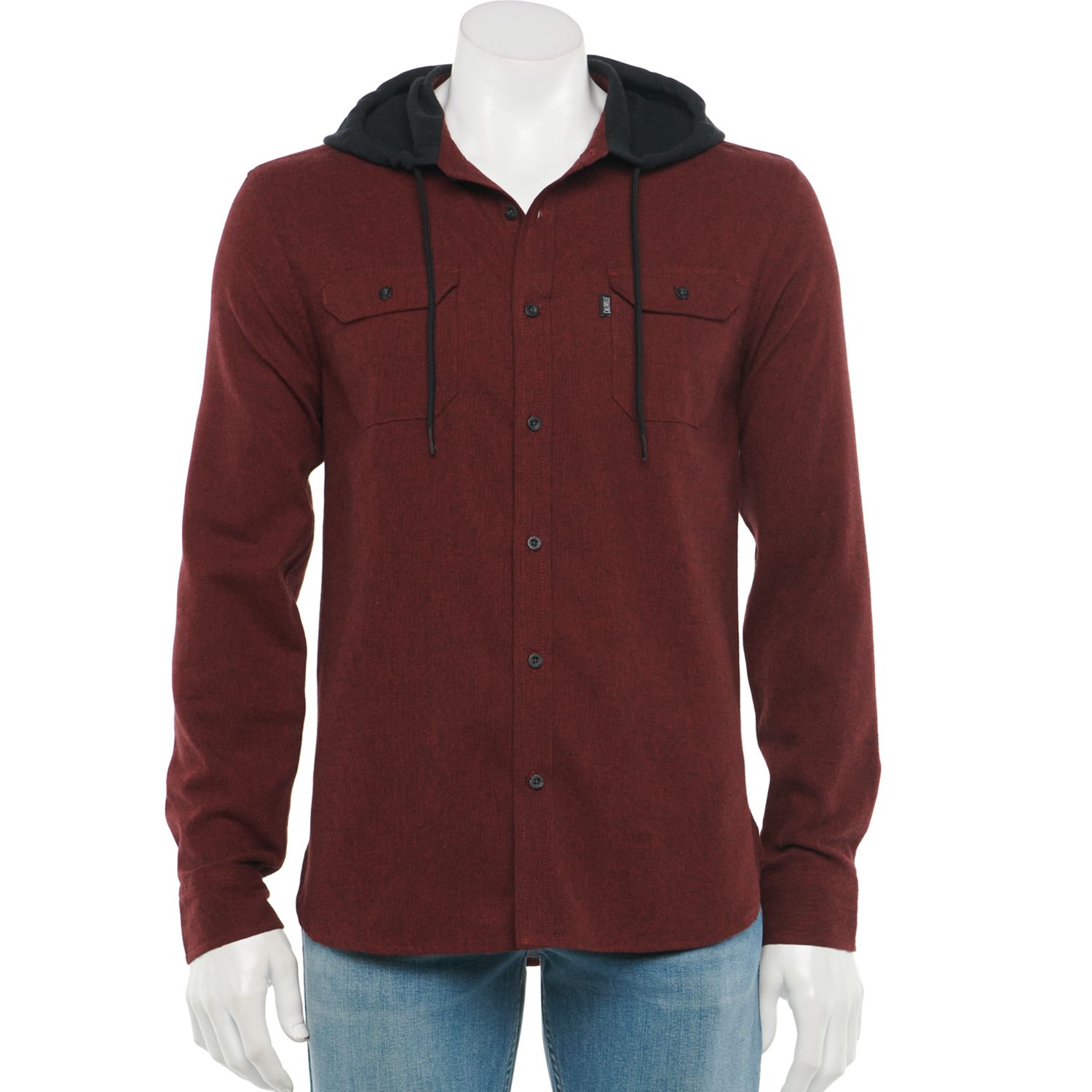 mens hooded button up shirt