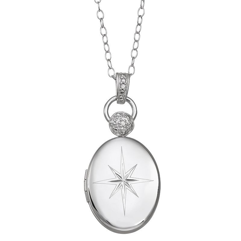Sterling Silver Cubic Zirconia Accent Oval Star Locket Necklace, Womens, 