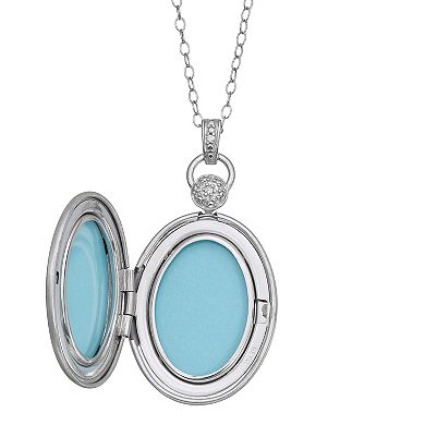 Sterling Silver Diamond Accent Oval Locket Necklace