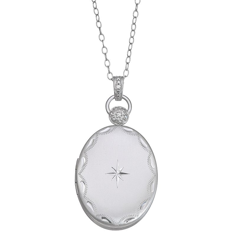 Sterling Silver Diamond Accent Oval Locket Necklace, Womens, Size: 18, 