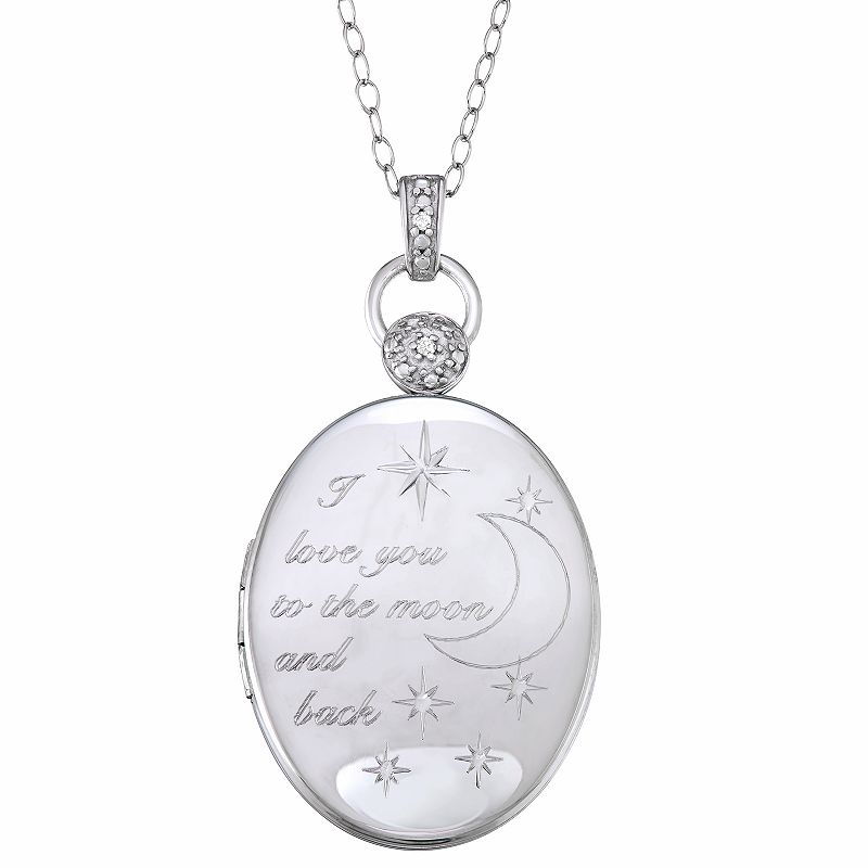 Sterling Silver Moon & Star Diamond Accent Locket, Womens, Size: 18, Wh