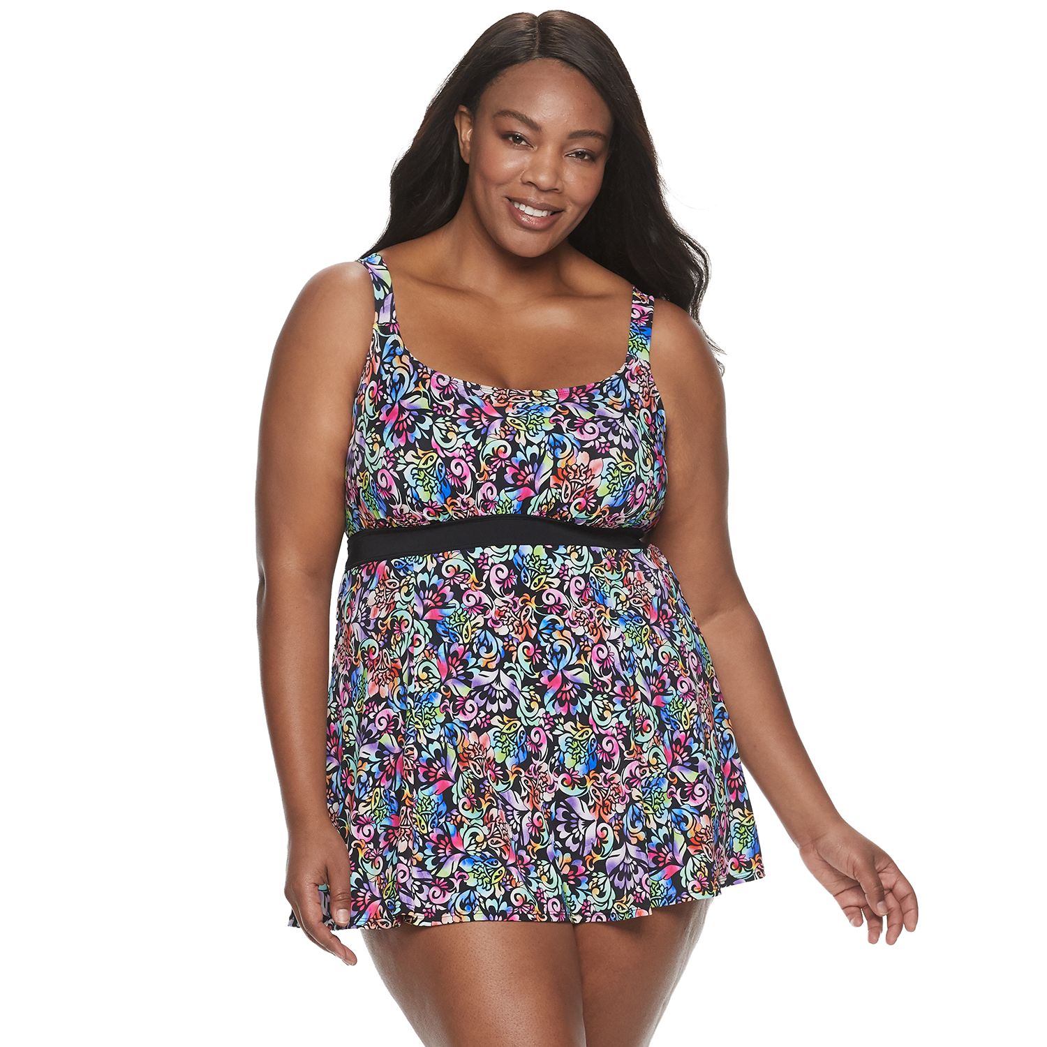 Black Print Shaper Swim Dress by bpc bonprix collection