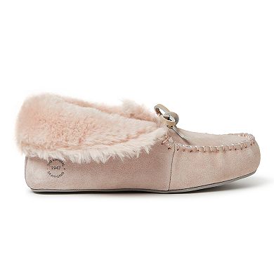 Women's Dearfoams Genuine Suede Fold-Over Moccasin with Tie