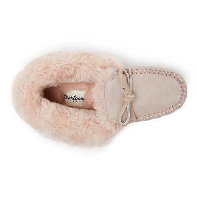 Women's Dearfoams Genuine Suede Fold-Over Moccasin with Tie