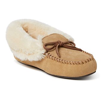 Women's Dearfoams Genuine Suede Fold-Over Moccasin with Tie