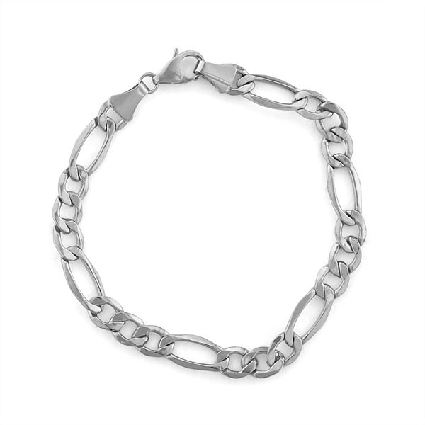 Jordan Blue Mens 14k Gold Figaro Chain Bracelet - White (8u0022)