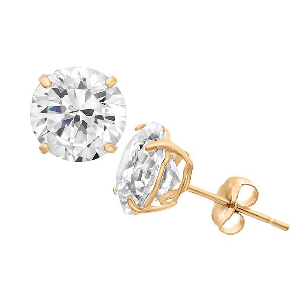 8mm Cubic Zirconia Solitaire Stud Earrings in 14K Gold