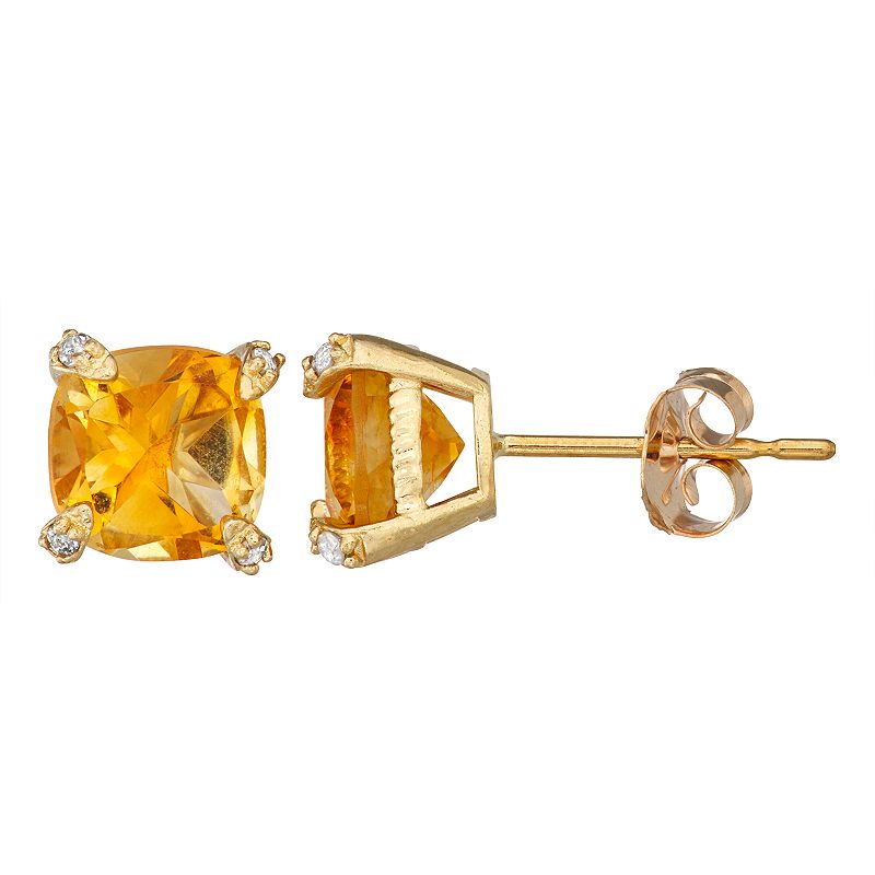 10k Gold Gemstone Diamond Accent Stud Earrings, Womens, Yellow