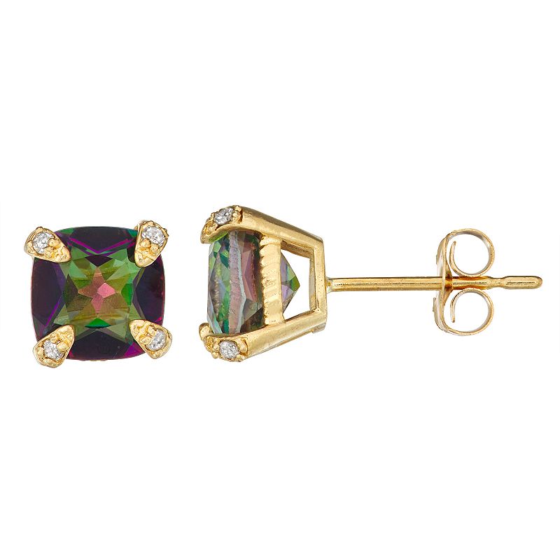 51825844 10k Gold Gemstone Diamond Accent Stud Earrings, Wo sku 51825844