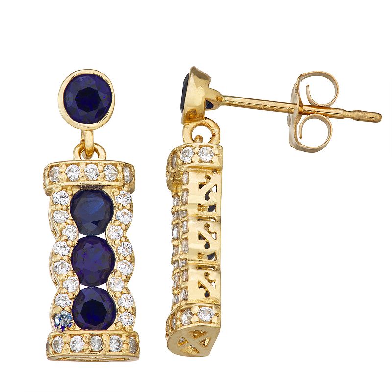 10k Gold Gemstone Dangle Earrings, Womens, Blue