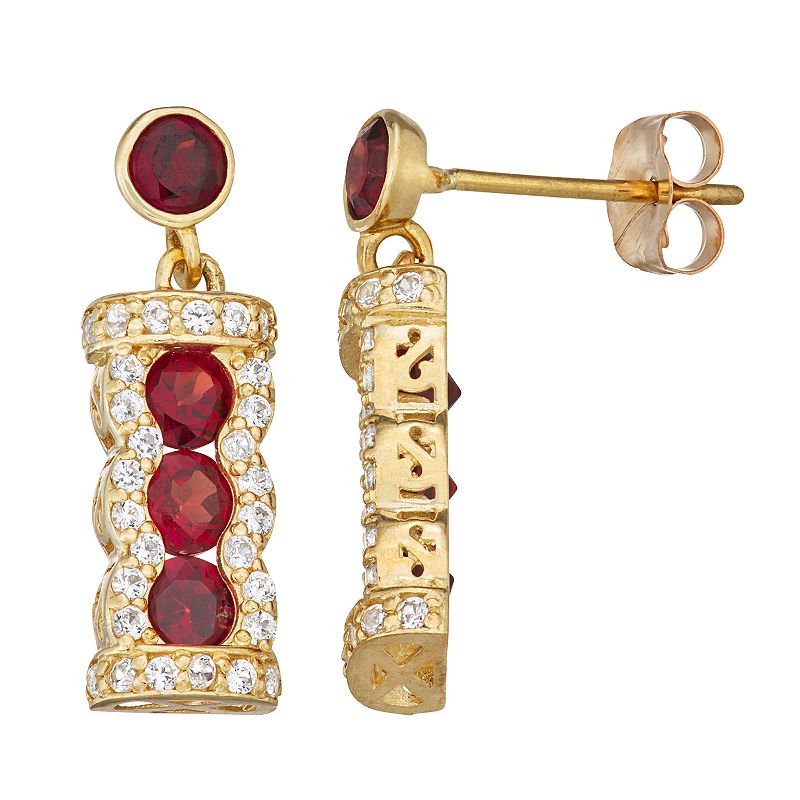 10k Gold Gemstone Dangle Earrings, Womens, Red