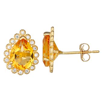 Designs by Gioelli 10k Gold Gemstone Teardrop Halo Stud Earrings