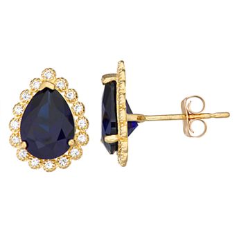 Designs by Gioelli 10k Gold Gemstone Teardrop Halo Stud Earrings