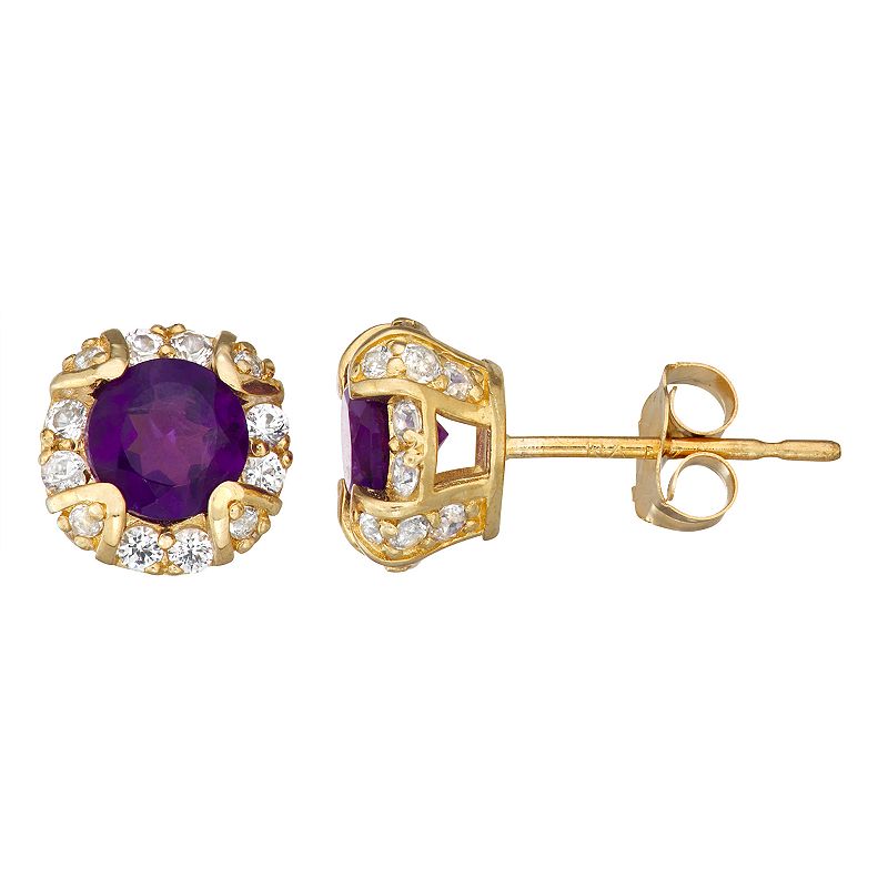 53305059 10k Gold Gemstone Round Halo Stud Earrings, Womens sku 53305059