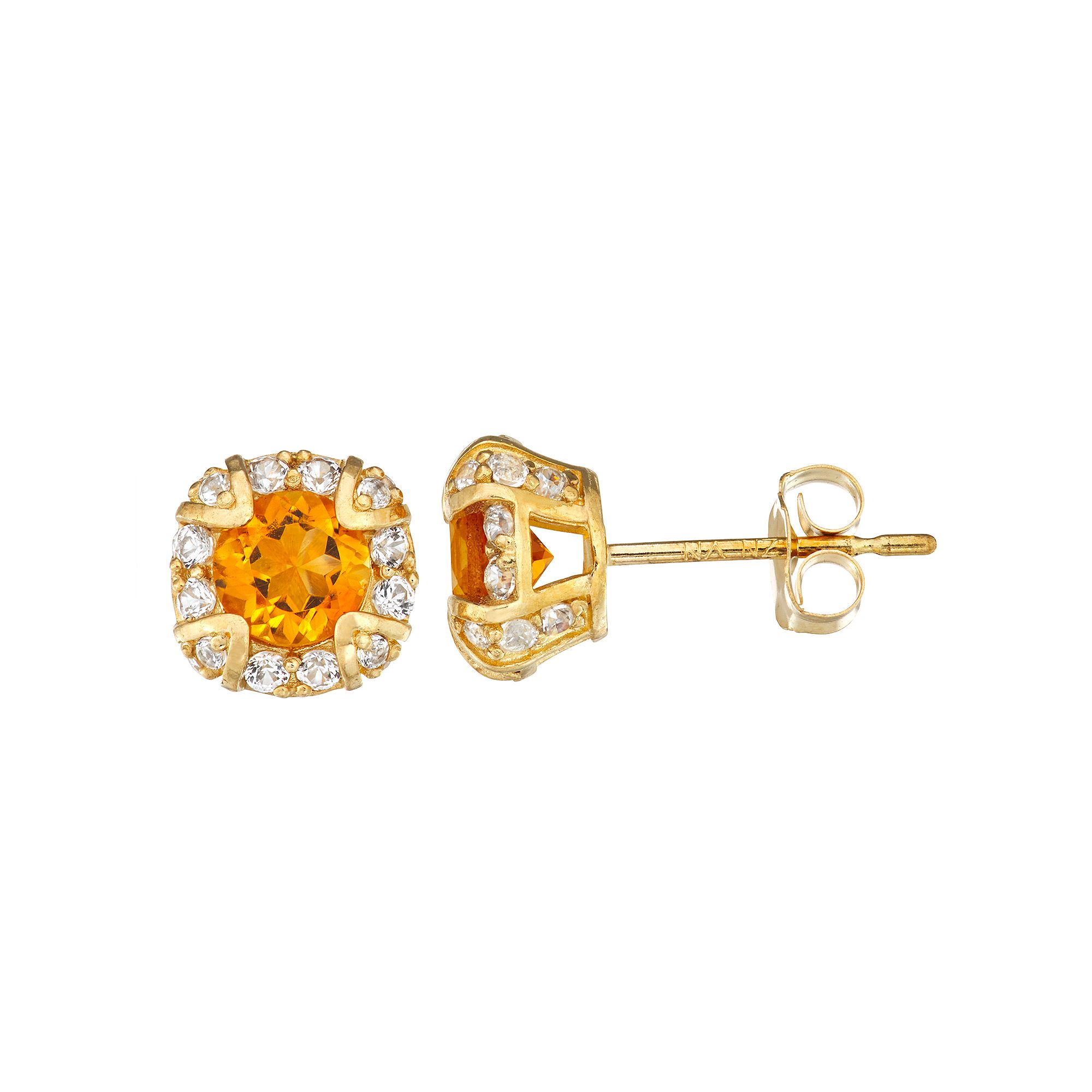 Designs by Gioelli 10k Gold Gemstone Round Halo Stud Earrings, Womens, Cit