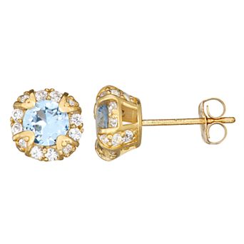 Designs by Gioelli 10k Gold Gemstone Round Halo Stud Earrings