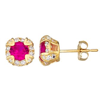 Designs by Gioelli 10k Gold Gemstone Round Halo Stud Earrings