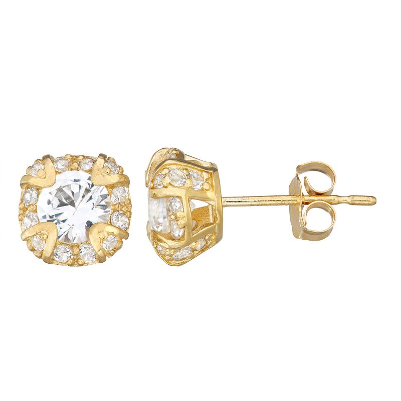 10k Gold Gemstone Round Halo Stud Earrings, Womens, White