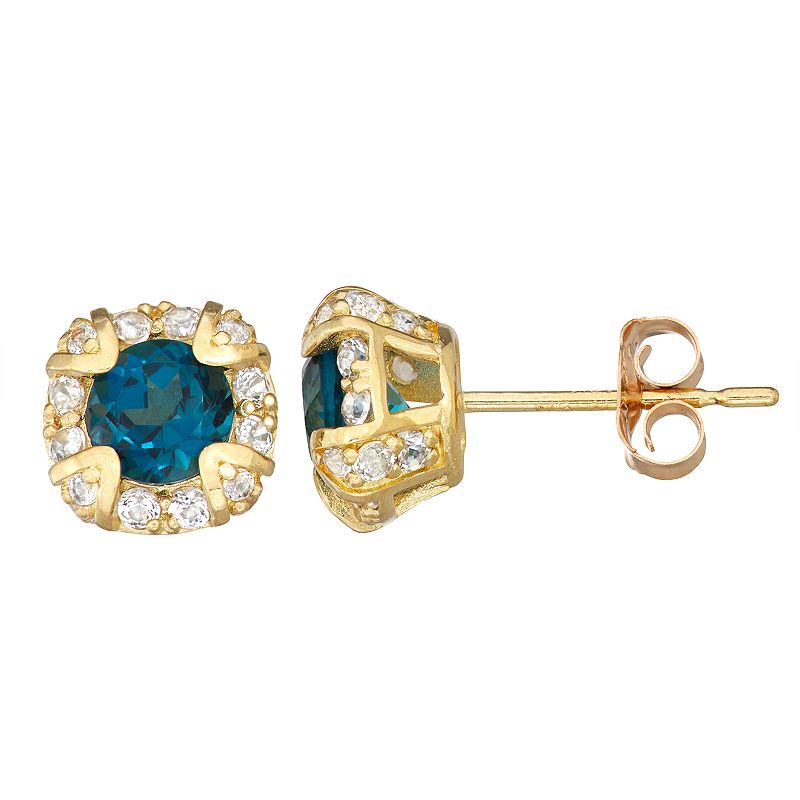 21075181 10k Gold Gemstone Round Halo Stud Earrings, Womens sku 21075181