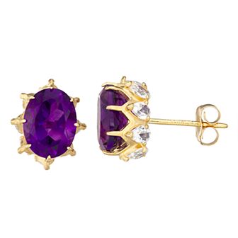Designs by Gioelli 10k Gold Gemstone Oval Crown Stud Earrings