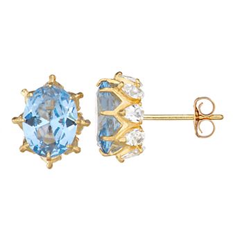 Designs by Gioelli 10k Gold Gemstone Oval Crown Stud Earrings
