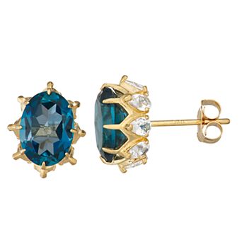 Designs by Gioelli 10k Gold Gemstone Oval Crown Stud Earrings