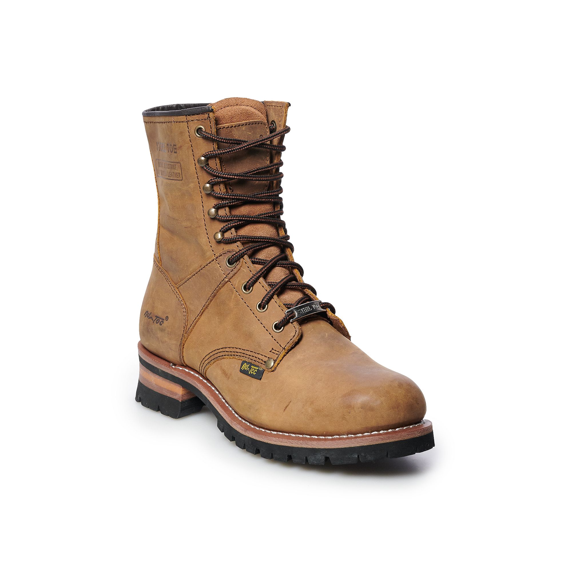 AdTec Logger Mens Steel Toe Work Boots, Size: 6 Medium, Brown