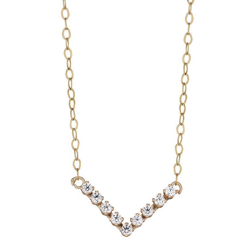 Forever Radiant 10k Gold Chevron Necklace with Swarovski Crystal, Womens,