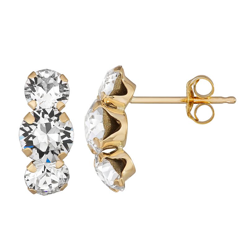Forever Radiant 10k Gold Drop Earrings with Swarovski Crystal, Womens, Whi
