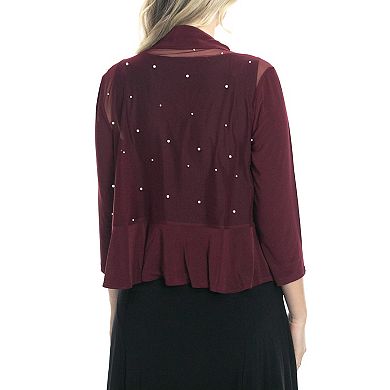 Women's Nina Leonard Ruffle Front Sheer Pearl Bolero