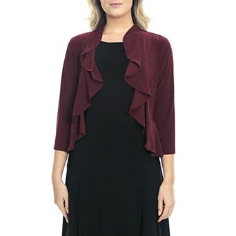 Women's Nina Leonard Ruffle Front Sheer Pearl Bolero