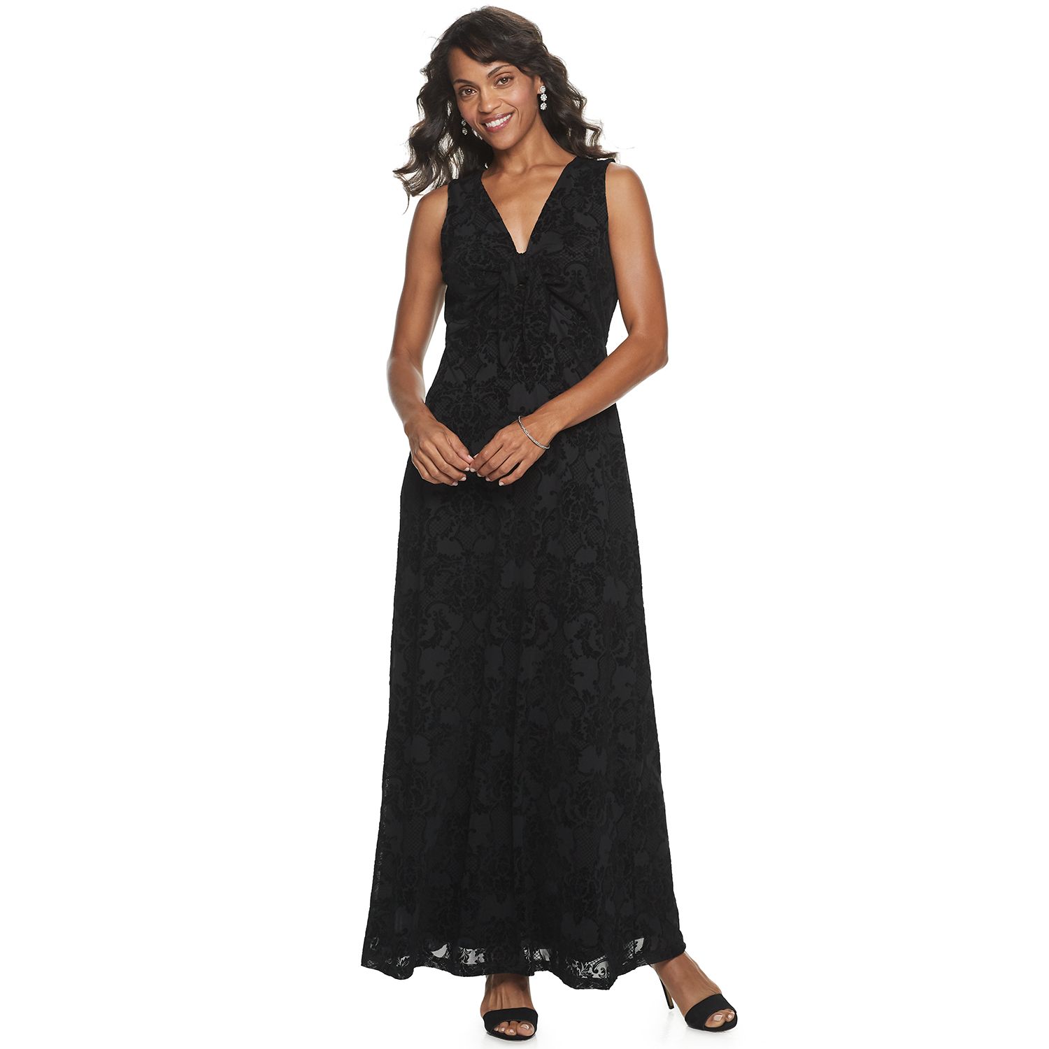 flocked mesh maxi dress